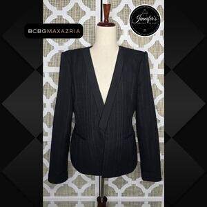 BCBGMaxAzria Black Textured Striping Pattern Crop Blazer Size L